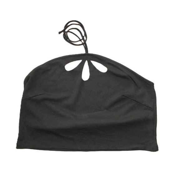 ASOS Something New Curve, Cut-Out Cropped Halter Top in Black (2X) - Picture 8 of 9